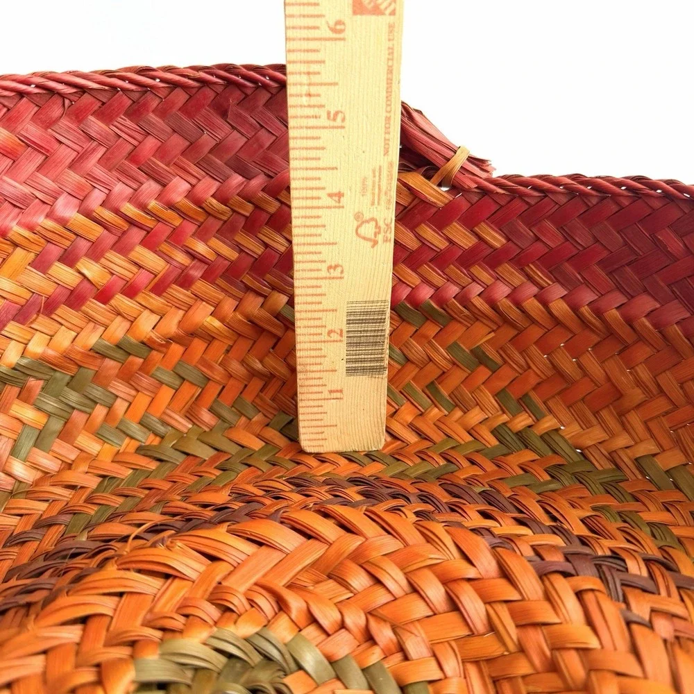 XL Woven Coil Straw Grass Basket Colorful‎ Floppy African Native VTG Handmade